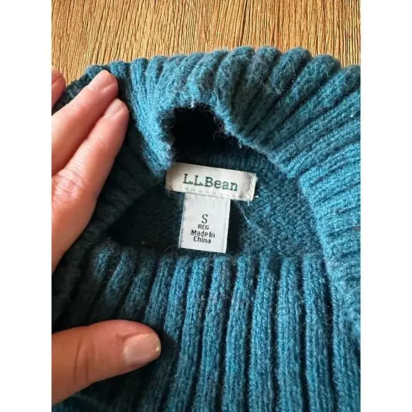 L.L.Bean Vintage Teal Blue Wool Blend Turtleneck Size Small - Picture 2 of 6